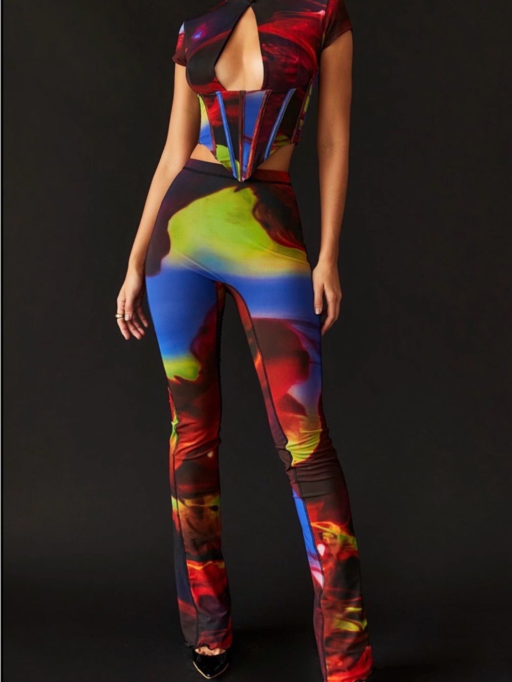 House of CB Multicolor Abstract Flare Pants